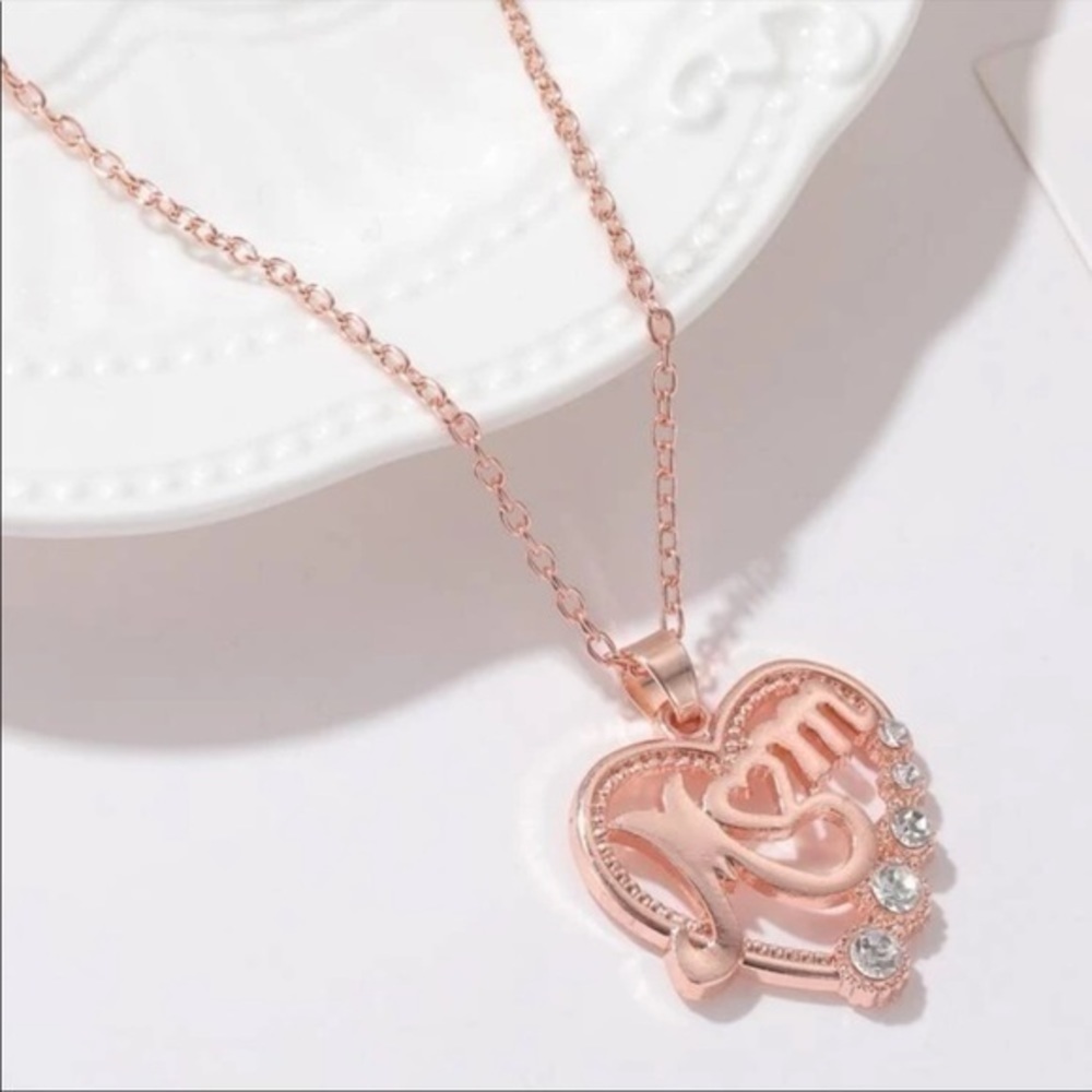 Rose Gold and Rhinestone Mom Necklace